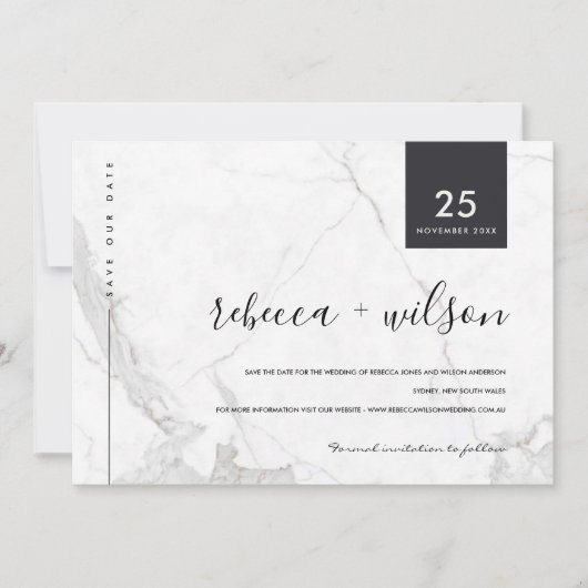 MINIMAL SCANDI MARBLE STONE TEXTURE TYPOGRAPHIE SAVE THE DATE (Vorderseite)