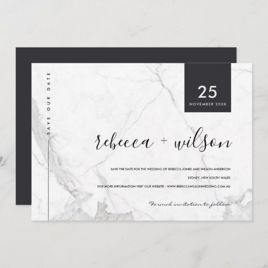 MINIMAL SCANDI MARBLE STONE TEXTURE TYPOGRAPHIE SAVE THE DATE (Vorne/Hinten)