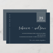 MINIMAL SCANDI MODERN NAVY BLUE GRAY TYPOGRAPHIE SAVE THE DATE (Vorne/Hinten)