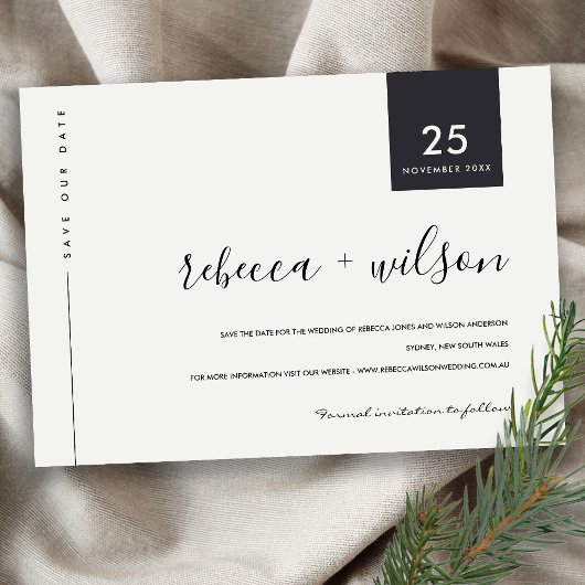 MINIMAL SCANDI MODREN, SCHWARZ UND WEISS SAVE THE DATE