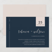 MINIMAL SCANDI NAVY PINK BLUSH TYPOGRAPHY WEDD DANKESKARTE (Vorne/Hinten)