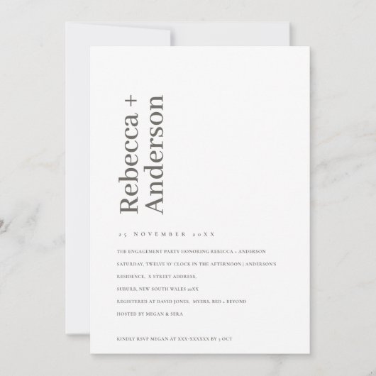 MINIMAL SCANDI PBLACK & WHITE VERLOBUNG EINLADEN DANKESKARTE (Vorderseite)