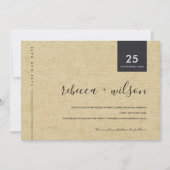 MINIMAL SCANDI RUSTIC OCHER LINEN KRAFT TYPOGRAPHI SAVE THE DATE (Vorderseite)