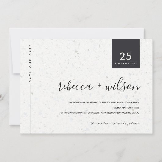 MINIMAL SCANDI RUSTISCHE TERRAZZO-TEXTURE-TYPOGRAP SAVE THE DATE (Vorderseite)