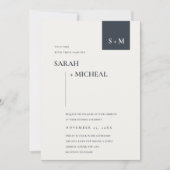 MINIMAL SCANDI SCHWARZ-WEISS MONOGRAM WEDING INVIT DANKESKARTE (Vorderseite)