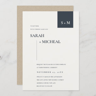 MINIMAL SCANDI SCHWARZ-WEISS MONOGRAM WEDING INVIT DANKESKARTE