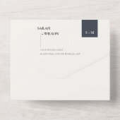 MINIMAL SCANDI SCHWARZ-WEISS MONOGRAMM WEDD ALL IN ONE EINLADUNG (Rückseite)