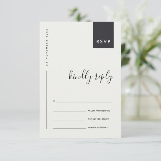 MINIMAL SCANDI SCHWARZ-WEISSE TYPOGRAPHIE WEDING R BEGLEITKARTE (Stehend Vorderseite)