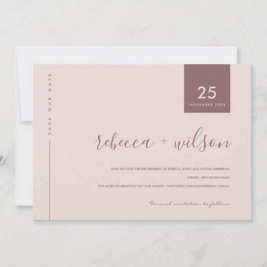 MINIMAL SCANDI SOFT BLUSH PEACH PINK TYPOGRAPHIE SAVE THE DATE (Vorderseite)