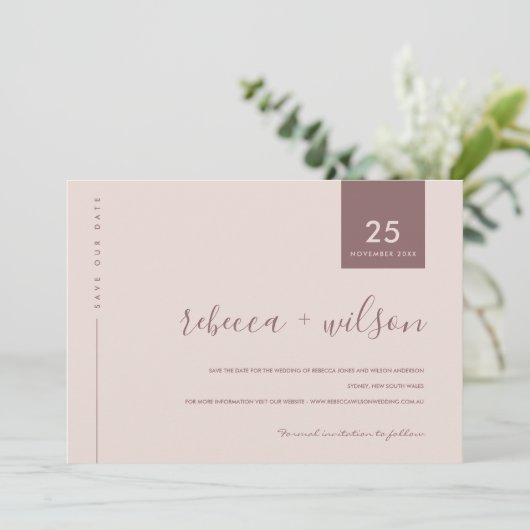 MINIMAL SCANDI SOFT BLUSH PEACH PINK TYPOGRAPHIE SAVE THE DATE (Stehend Vorderseite)