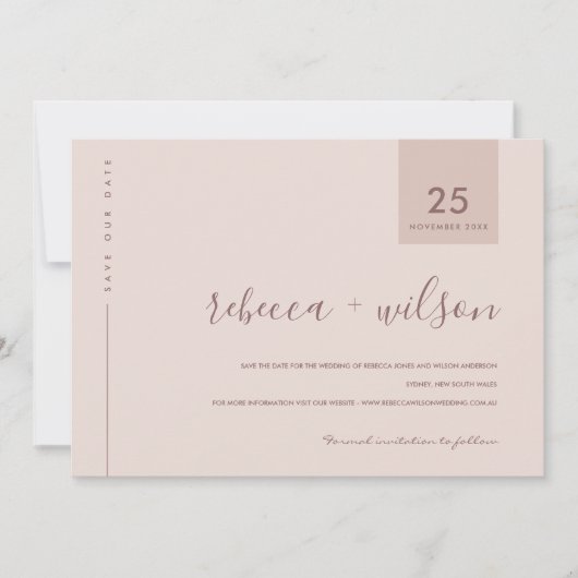MINIMAL SCANDI SOFT BLUSH PEACH PINK TYPOGRAPHIE SAVE THE DATE (Vorderseite)