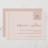 MINIMAL SCANDI SOFT BLUSH PEACH PINK TYPOGRAPHIE SAVE THE DATE (Vorne/Hinten)
