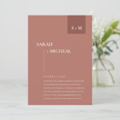 MINIMAL SCANDI TERRACOTTA RUST MONOGRAM WEDD DANKESKARTE (Stehend Vorderseite)