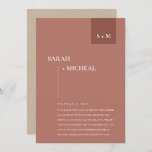 MINIMAL SCANDI TERRACOTTA RUST MONOGRAM WEDD DANKESKARTE