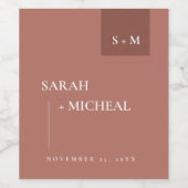 MINIMAL SCANDI TERRACOTTA RUST MONOGRAM WEDD WEINETIKETT (Einzelnes Label)