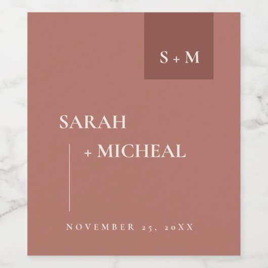 MINIMAL SCANDI TERRACOTTA RUST MONOGRAM WEDD WEINETIKETT (Einzelnes Label)