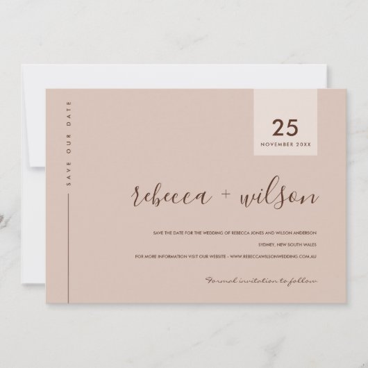 MINIMAL SCANDI TERRACOTTA RUST PEACH TYPOGRAPHIE SAVE THE DATE (Vorderseite)
