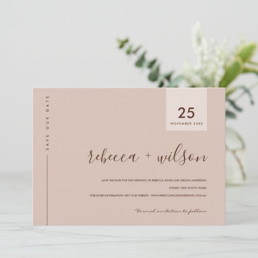 MINIMAL SCANDI TERRACOTTA RUST PEACH TYPOGRAPHIE SAVE THE DATE (Stehend Vorderseite)