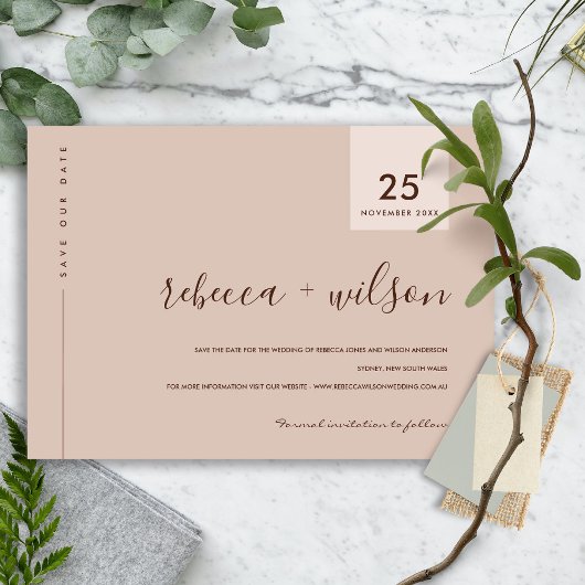 MINIMAL SCANDI TERRACOTTA RUST PEACH TYPOGRAPHIE SAVE THE DATE