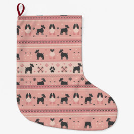 Minimal Scandinavian Pink Dog Christmas Stocking Großer Weihnachtsstrumpf
