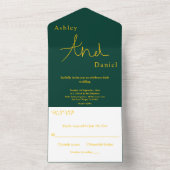 Minimal schick Grün und Gold delikate Hochzeit All In One Einladung (Innen Boden)