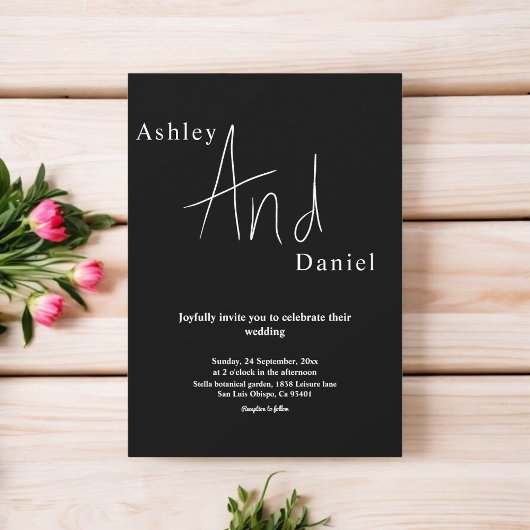 Minimal schick Schwarz und Weiß Elegante Hochzeit Einladung