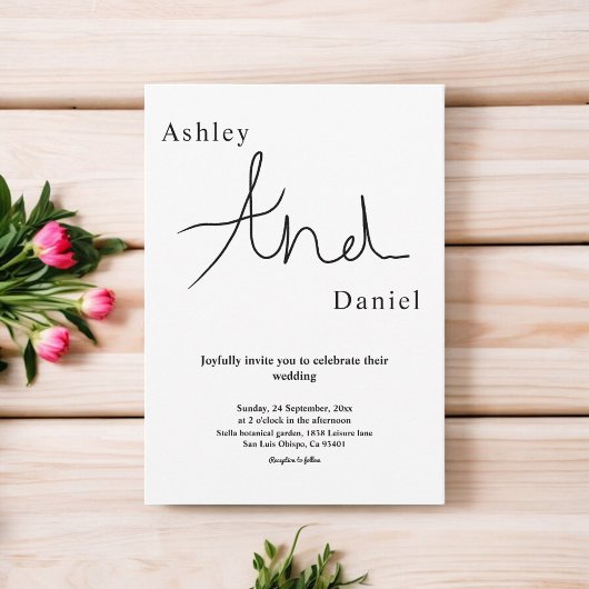 Minimal schick Schwarz und Weiß Elegante Hochzeit Einladung