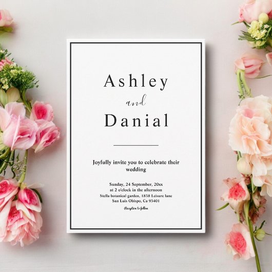 Minimal schick Schwarz und Weiß Elegante Hochzeit Einladung