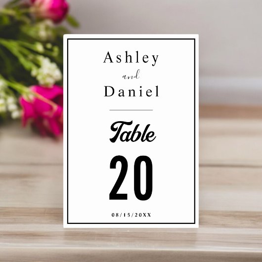 Minimal schick Schwarz und Weiß Elegante Hochzeit Tischnummer