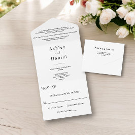 Minimal schick Schwarz und Weiß feierliche Hochzei All In One Einladung