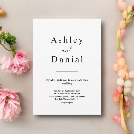 Minimal schick Schwarz und Weiß feierliche Hochzei Einladung