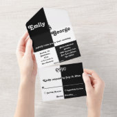 Minimal schick Schwarz und Weiß Moderne einfache H All In One Einladung (Abreißen)