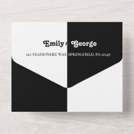 Minimal schick Schwarz und Weiß Moderne einfache H All In One Einladung