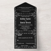 Minimal schick Schwarz-Weiß Moderne Blumenhochzeit All In One Einladung (Innen Boden)