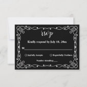 Minimal schick Schwarz-Weiß Moderne Blumenhochzeit RSVP Karte (Vorderseite)