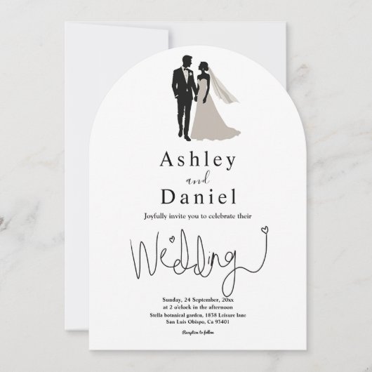 Minimal schick Schwarz-Weiß-Romantische Arch-Hochz Einladung (Vorderseite)