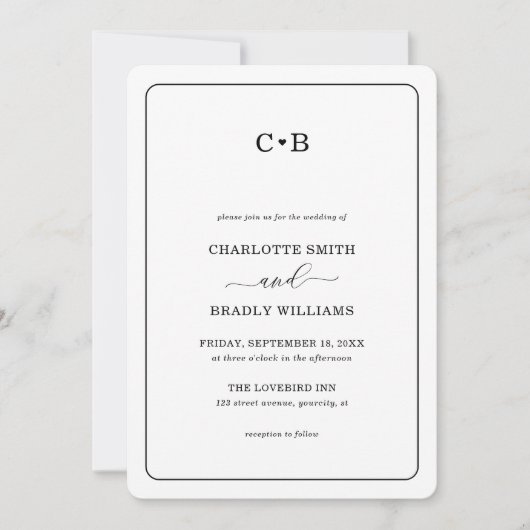 Minimal schick Schwarz-Weiß-Runde-Hochzeit Einladung (Vorderseite)