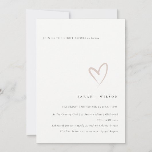 Minimal schlicht Blush Herzabend vor Einladung (Vorderseite)