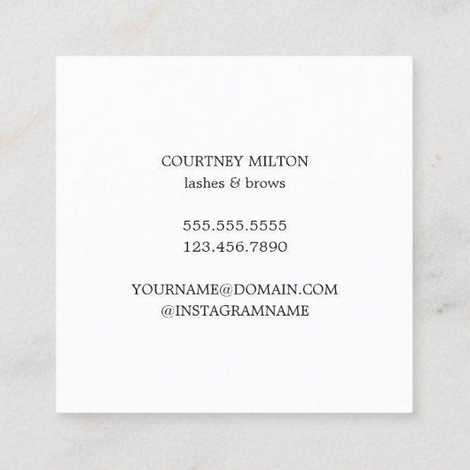 Minimal schlicht Schwarz-weiße Lashes Quadratische Visitenkarte (Rückseite)