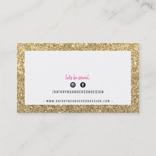 MINIMAL schlichte Grenze , rosa Glitzer Visitenkarte (Rückseite)