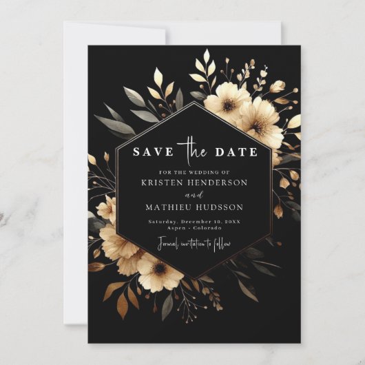 Minimal schöne Hochzeit mit Gold und Black Save The Date (Vorderseite)