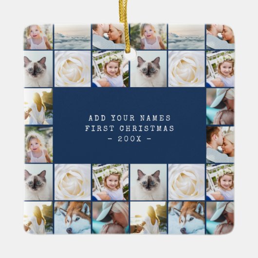 Minimal Schreibmaschine Einfaches Foto Collage Gri Keramikornament (Vorderseite)