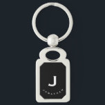 Minimal Schwarz Classic Monogramm Schlüsselanhänger<br><div class="desc">Minimal mit Monogramm Schlüsselkette mit schwarzem Hintergrund mit Ihren Initialen und Namen in weißer Typografie für ein klassisches berufliches Aussehen.</div>