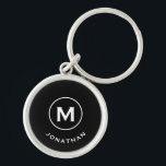 Minimal Schwarz Classic Monogramm Schlüsselanhänger<br><div class="desc">Der mit Monogramm,  runde Schlüsselanhänger ist mit einem schwarzen Hintergrund versehen,  der in klassischer Blocktypografie in Weiß für ein berufliches und einfaches Aussehen sorgt.</div>