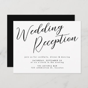 Minimal Schwarz Custom Calligraphy Hochzeitsempfan Begleitkarte