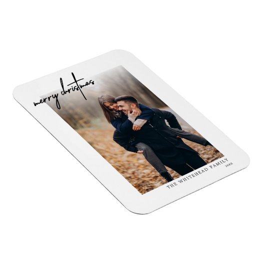 Minimal Schwarz Frohe Weihnachtskarte Weiß Magnet (Rechte Seite)