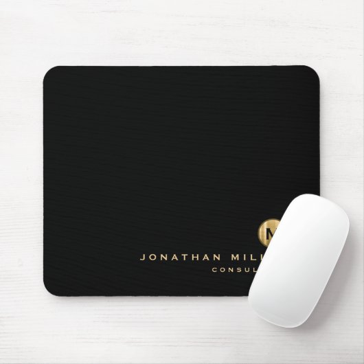 Minimal Schwarz Gold gebürstetes Metal Monogramm Mousepad (Mit Mouse)