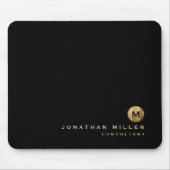 Minimal Schwarz Gold gebürstetes Metal Monogramm Mousepad (Vorne)