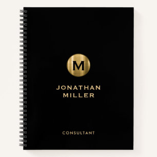 Minimal Schwarz Gold gebürstetes Metal Monogramm Notizblock