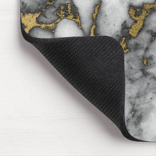 Minimal Schwarz-Grau-Schwarz-Gold-Weiß-Marmor Mousepad (Ecke)